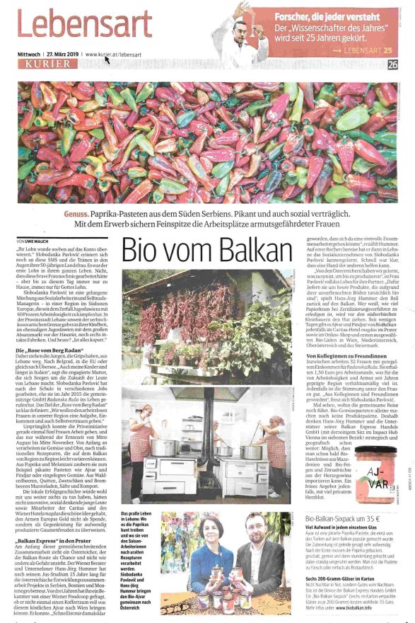 Kurier über BioBalkan