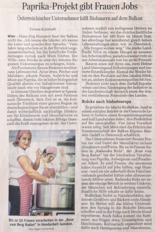 Artikel Der Standard "Paprika-Projekt gibt Frauen Jobs" von Verena Kainrath